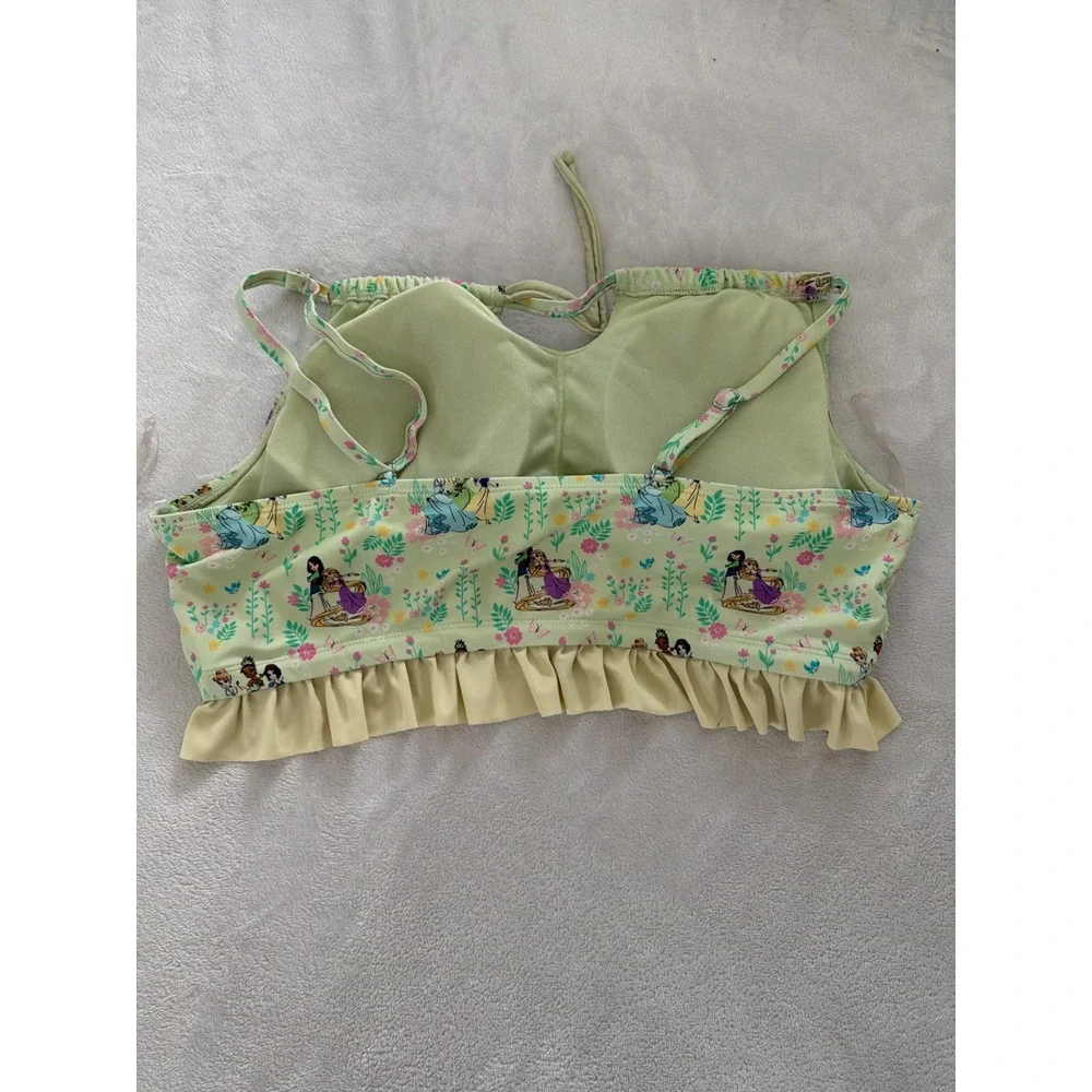 Disney Hot Topic Princess Floral Ruffle High Waisted Bikini Set Green Yellow